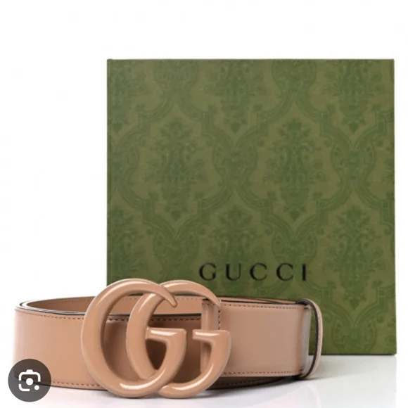 Gucci Belt Azalea Calfskin Enamel Monochrome Double G 20 mm Belt 100 40 Camelia - Picture 1 of 10